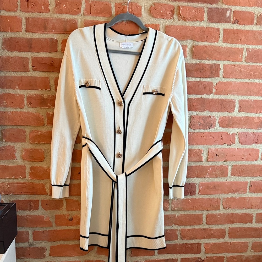 Lovers + Friends Cream Knit Top with Black Edging